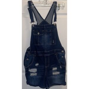 Almost Famous Distressed Blue Denim  Overall Shortalls Juniors Size 11